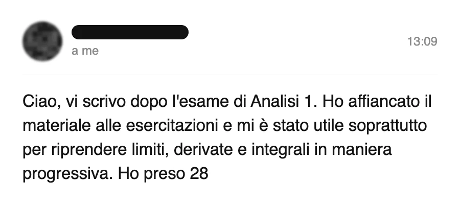 Messaggio di uno studente dopo l'esame