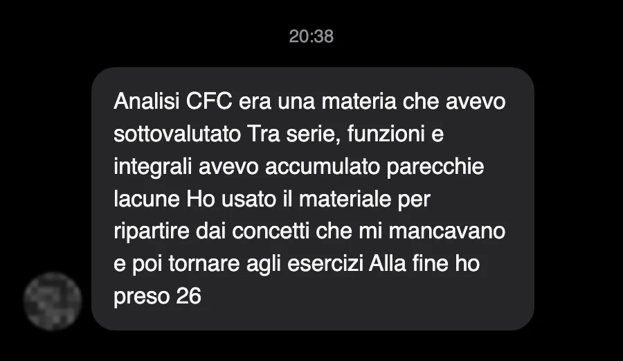 Messaggio di uno studente dopo l'esame
