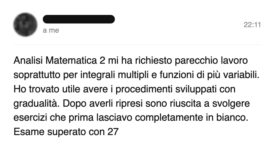 Messaggio di uno studente dopo l'esame