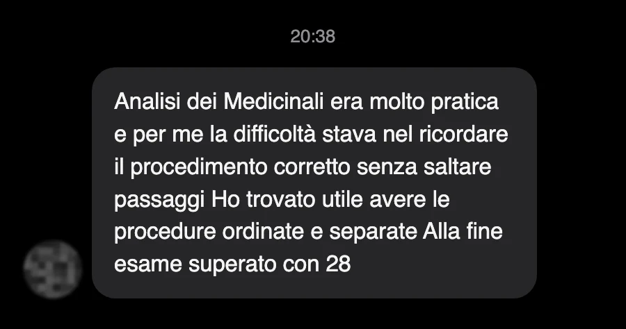 Messaggio di uno studente dopo l'esame