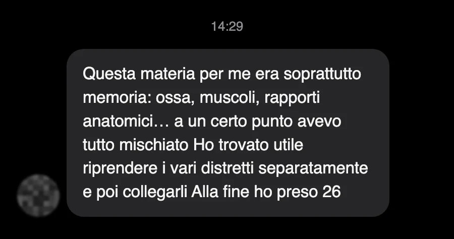 Messaggio di uno studente sul Manuale di Anatomia degli Animali Domestici