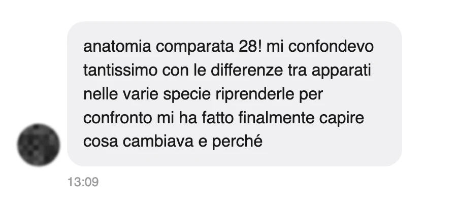 Messaggio di uno studente sul Manuale di Anatomia Comparata