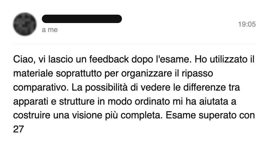 Messaggio di uno studente dopo l'esame