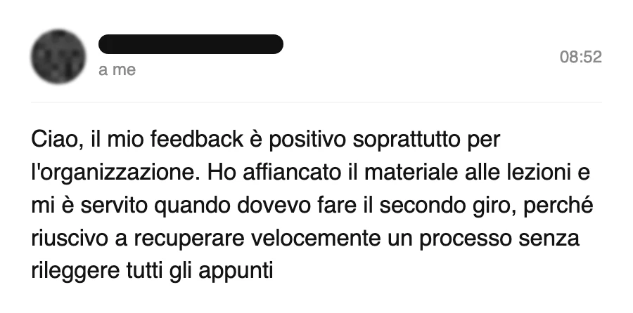 Messaggio di uno studente dopo l'esame