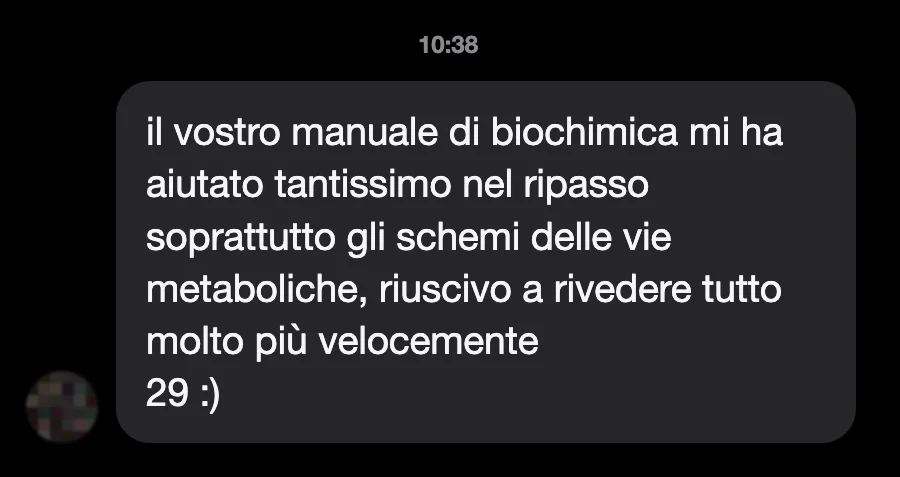Messaggio di uno studente sul Manuale di Biochimica