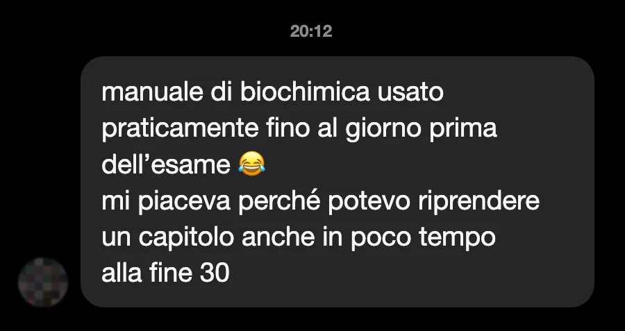 Messaggio di uno studente dopo l'esame