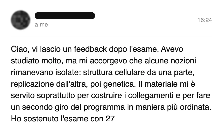 Messaggio di uno studente dopo l'esame