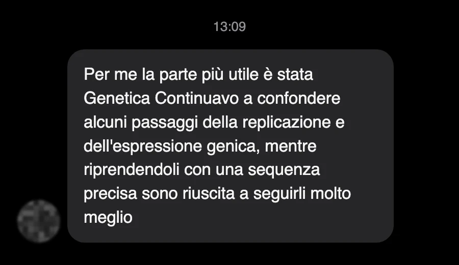 Messaggio di uno studente dopo l'esame