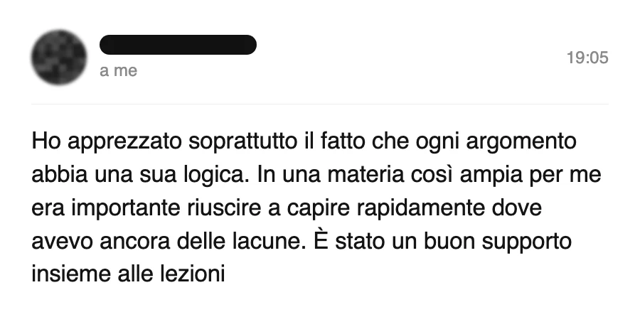 Messaggio di uno studente dopo l'esame