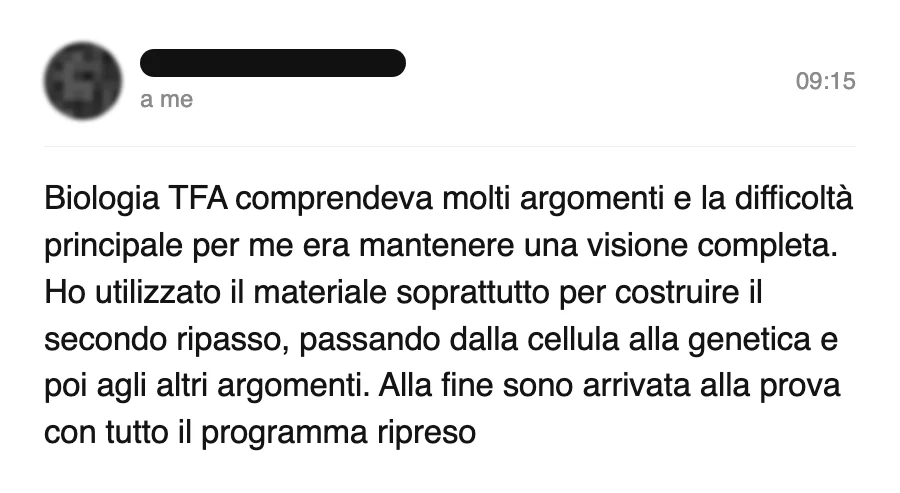Messaggio di uno studente dopo l'esame