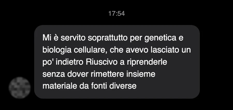 Messaggio di uno studente dopo l'esame