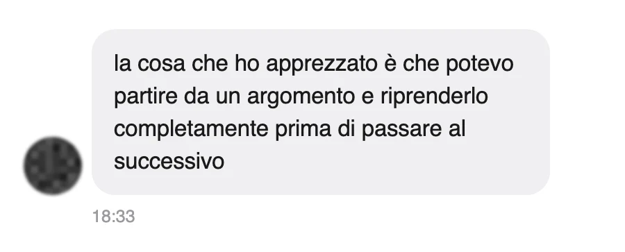 Messaggio di uno studente dopo l'esame