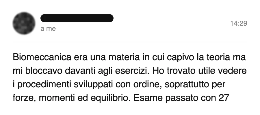 Messaggio di uno studente sul Manuale di Biomeccanica