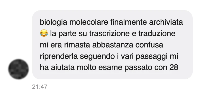 Messaggio di uno studente sul Manuale di Biologia Molecolare