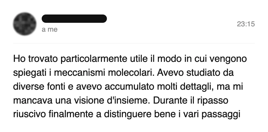 Messaggio di uno studente dopo l'esame
