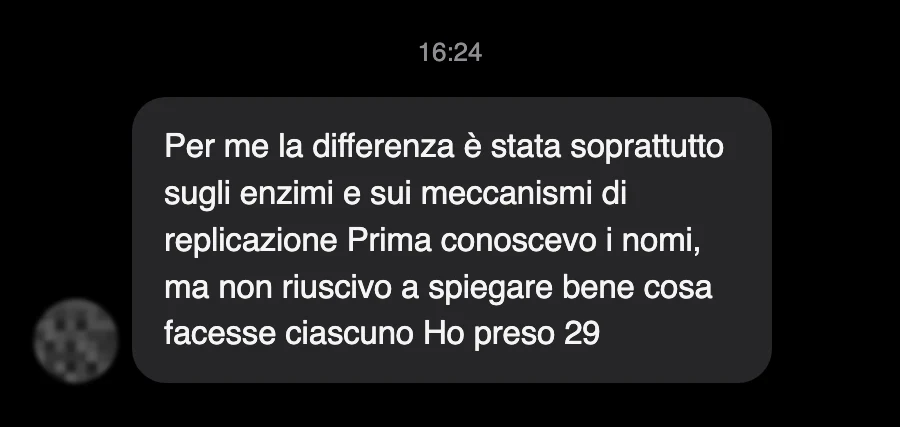 Messaggio di uno studente dopo l'esame
