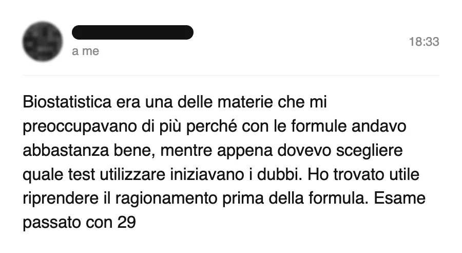 Messaggio di uno studente dopo l'esame