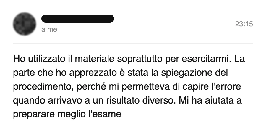 Messaggio di uno studente dopo l'esame