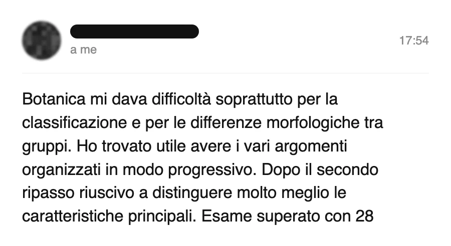 Messaggio di uno studente sul Manuale di Botanica