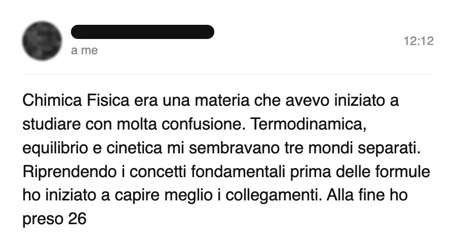 Messaggio di uno studente sul Manuale di Chimica Fisica