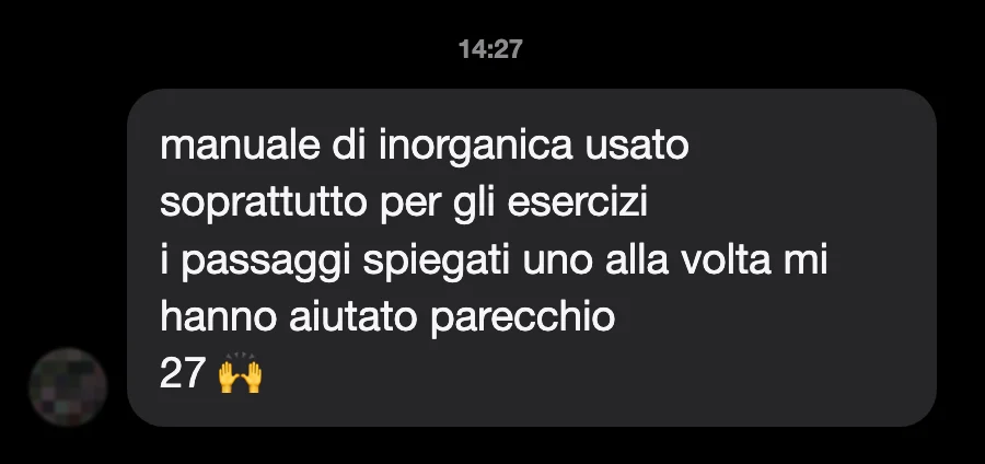 Messaggio di uno studente dopo l'esame