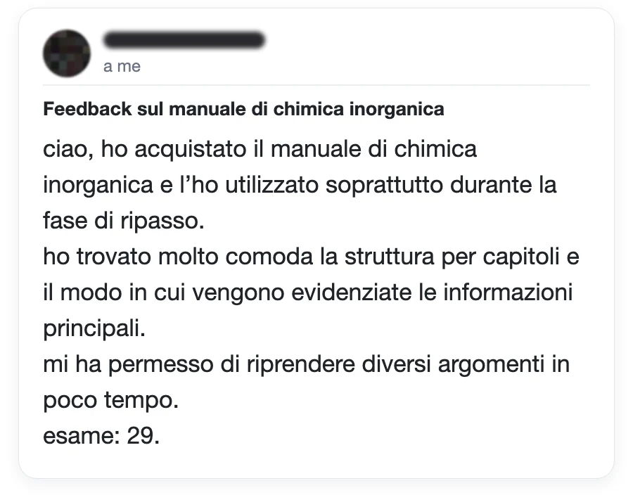 Messaggio di uno studente dopo l'esame