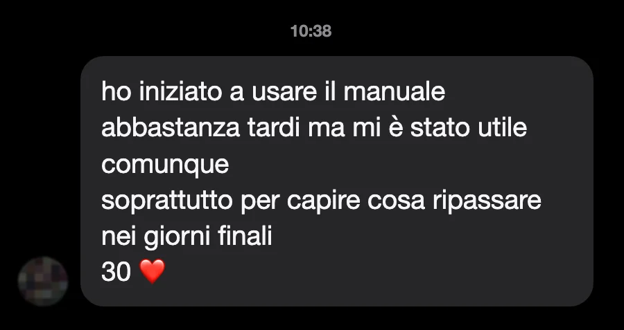 Messaggio di uno studente dopo l'esame