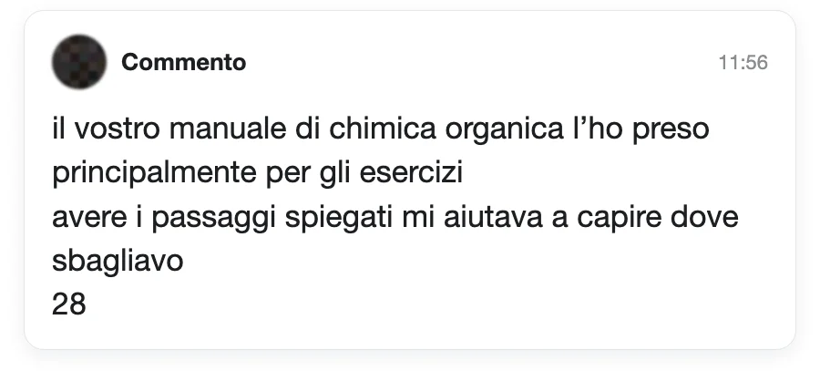 Messaggio di uno studente sul Manuale di Chimica Organica