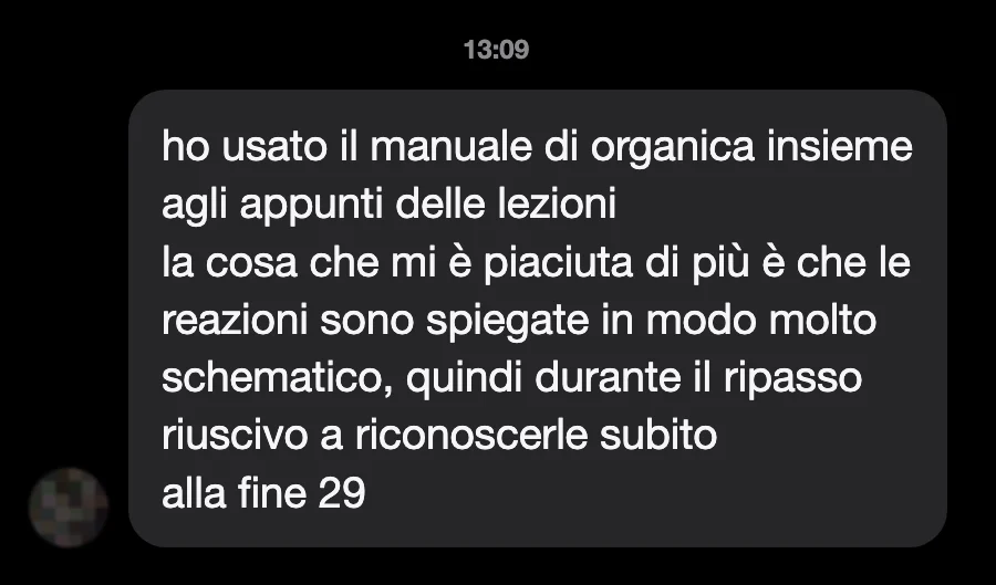 Messaggio di uno studente dopo l'esame
