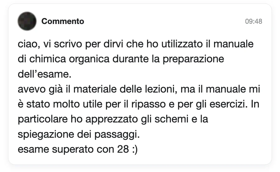 Messaggio di uno studente dopo l'esame