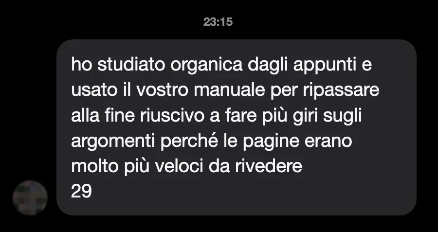 Messaggio di uno studente dopo l'esame