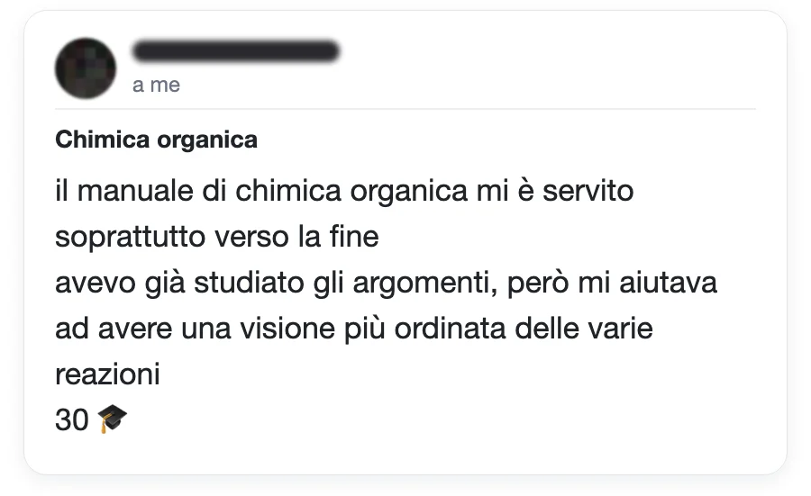 Messaggio di uno studente dopo l'esame