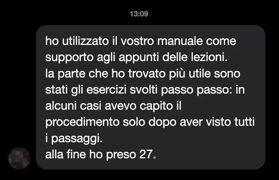 Messaggio di uno studente dopo l'esame