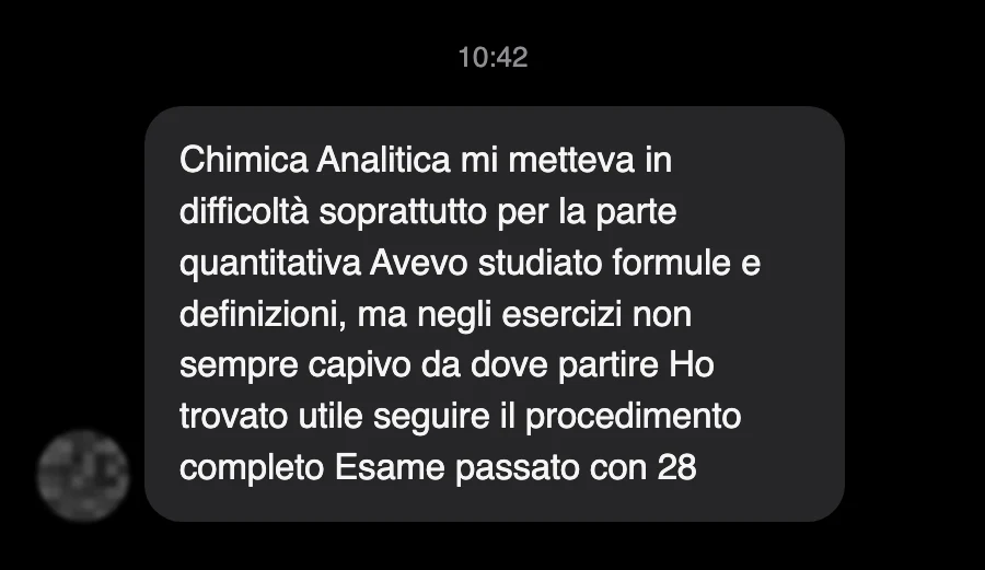 Messaggio di uno studente sul Manuale di Chimica Analitica