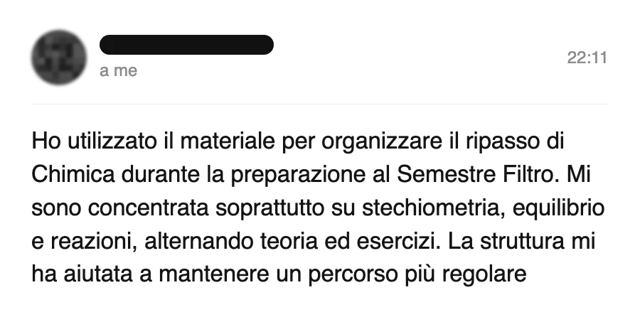 Messaggio di uno studente dopo l'esame