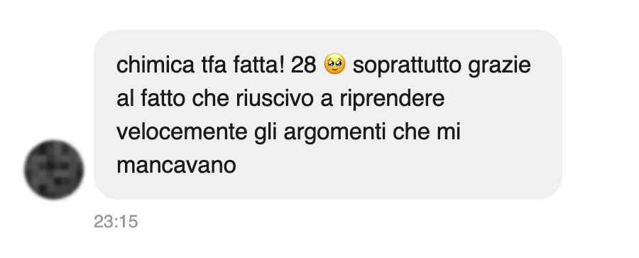 Messaggio di uno studente dopo l'esame