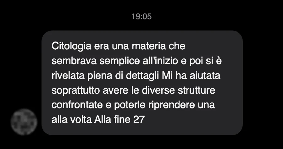 Messaggio di uno studente sul Manuale di Citologia e Istologia