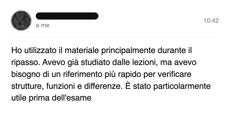 Messaggio di uno studente dopo l'esame