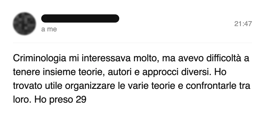 Messaggio di uno studente dopo l'esame