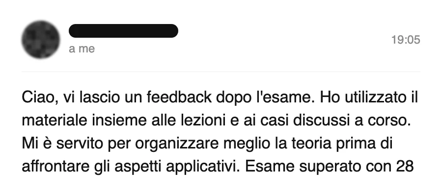 Messaggio di uno studente dopo l'esame