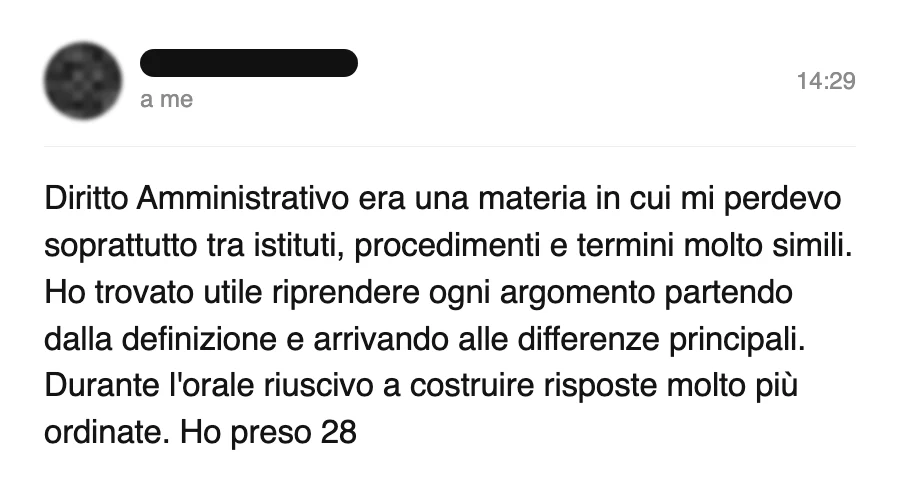 Messaggio di uno studente sul Manuale di Diritto Amministrativo