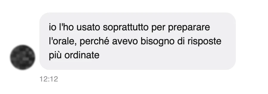 Messaggio di uno studente dopo l'esame
