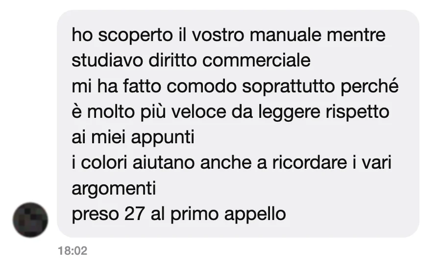 Messaggio di uno studente sul Manuale di Diritto Commerciale
