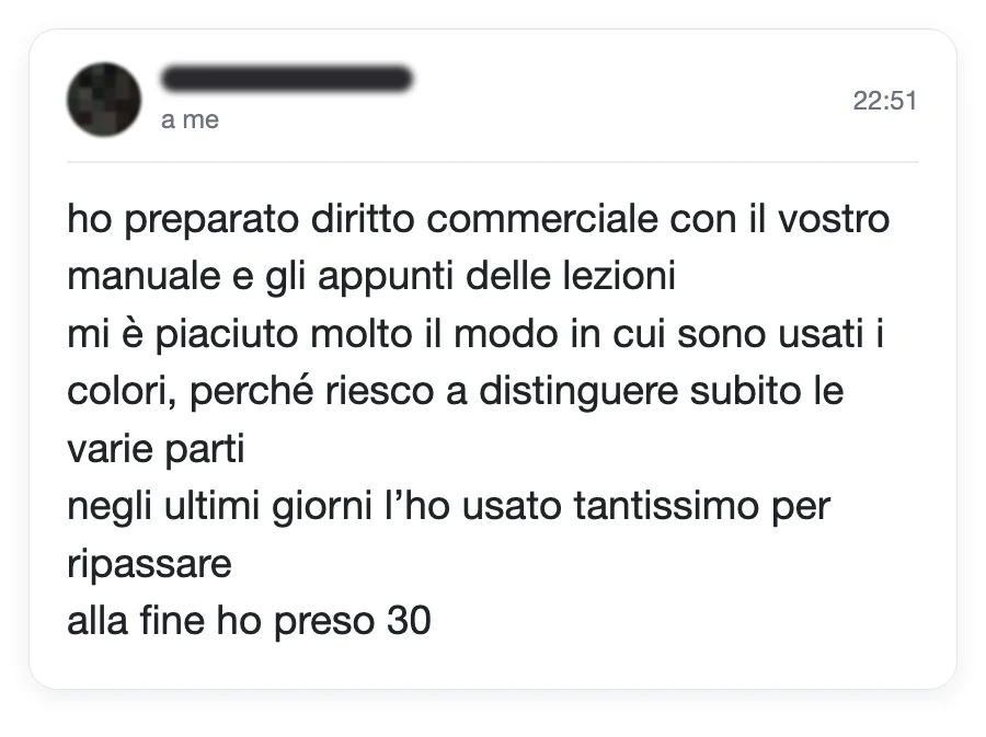 Messaggio di uno studente dopo l'esame