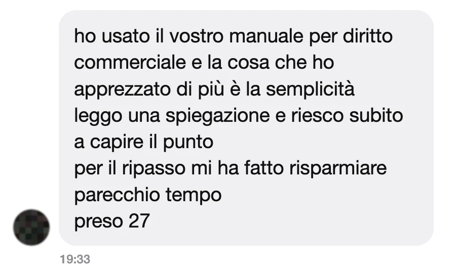 Messaggio di uno studente dopo l'esame