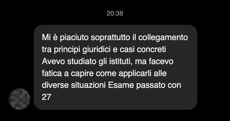 Messaggio di uno studente dopo l'esame