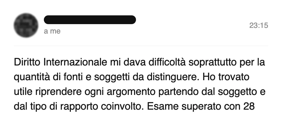 Messaggio di uno studente dopo l'esame