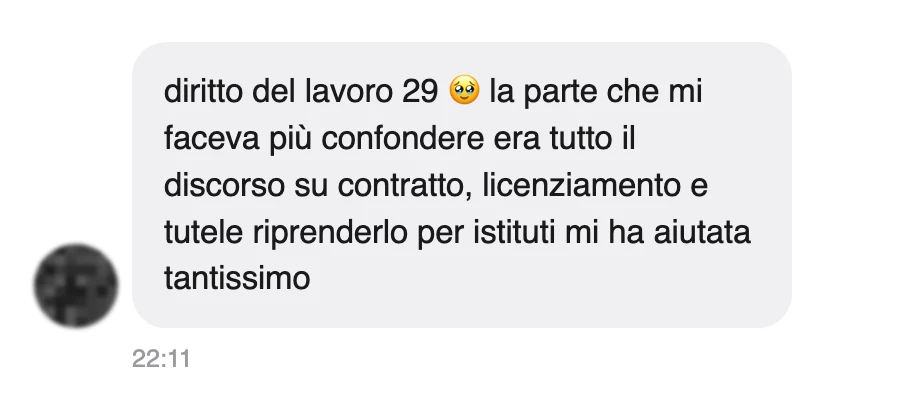 Messaggio di uno studente sul Manuale di Diritto del Lavoro
