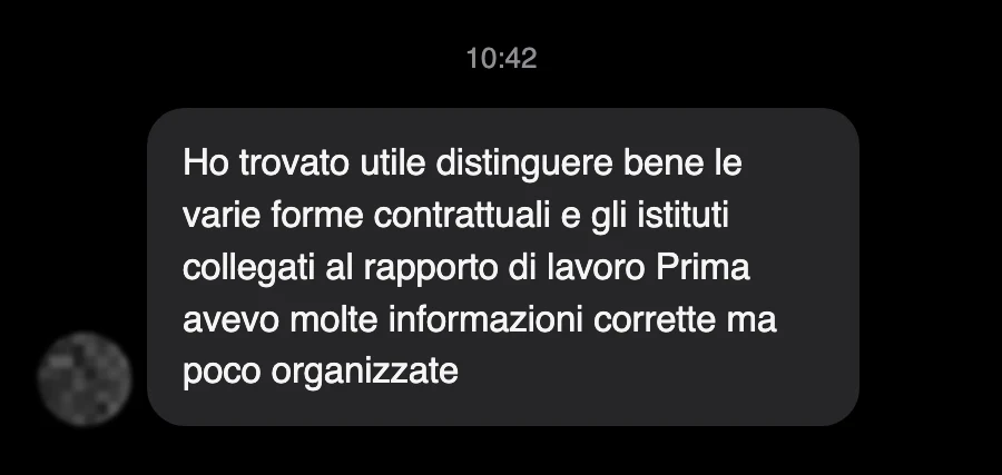 Messaggio di uno studente dopo l'esame