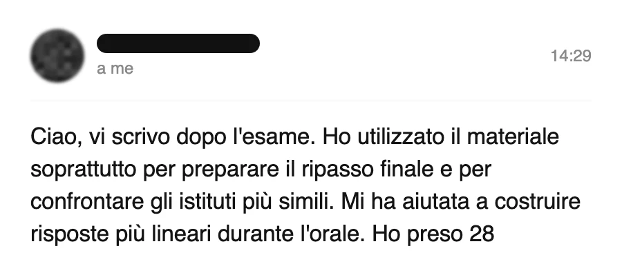 Messaggio di uno studente dopo l'esame